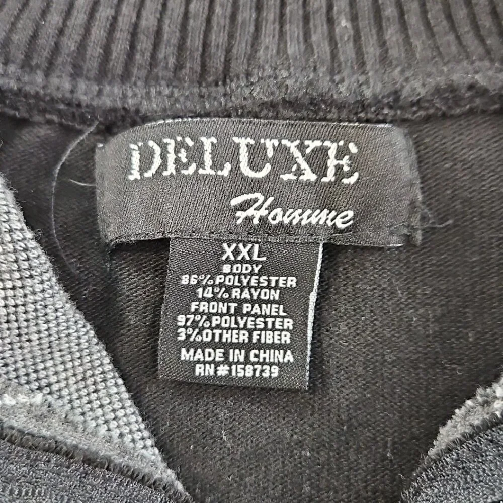 Deluxe Homme 1/4 Zip Pullover Sweater Men's XL Black & Gray‎ Harlequin Luxury